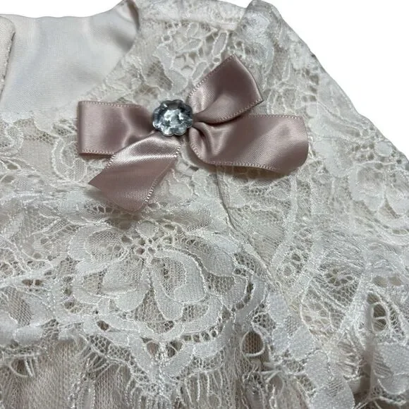 NANNETTE Baby Girl Lace Crochet Dress Top Church Event Formal Floral Ivory 12 Mo - Picture 3 of 7